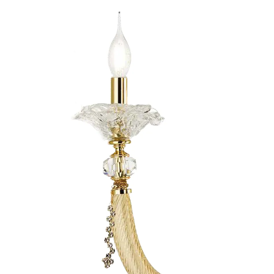 Klassisk væglampe 3 lys blæst glas og blomsterdetaljer - Bluminda Viadurini