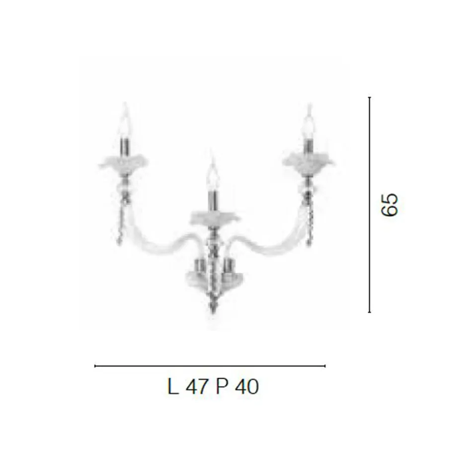 Klassisk væglampe 3 lys blæst glas og blomsterdetaljer - Bluminda Viadurini