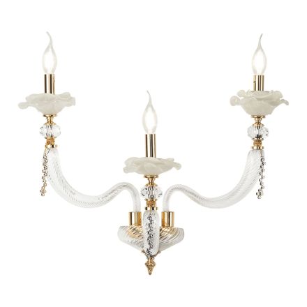 Klassisk væglampe 3 lys blæst glas og blomsterdetaljer - Bluminda Viadurini