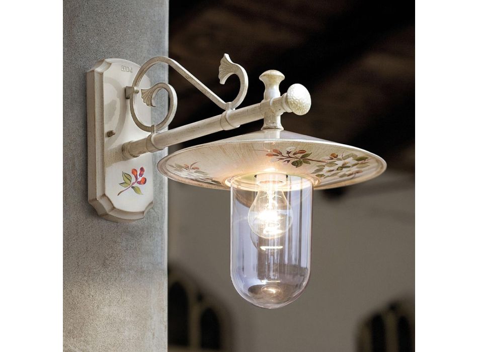 Klassisk håndmalet dekoreret udendørs væglampe i aluminium - Genua Viadurini