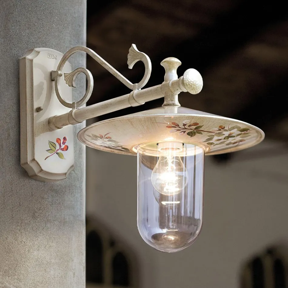 Klassisk håndmalet dekoreret udendørs væglampe i aluminium - Genua Viadurini
