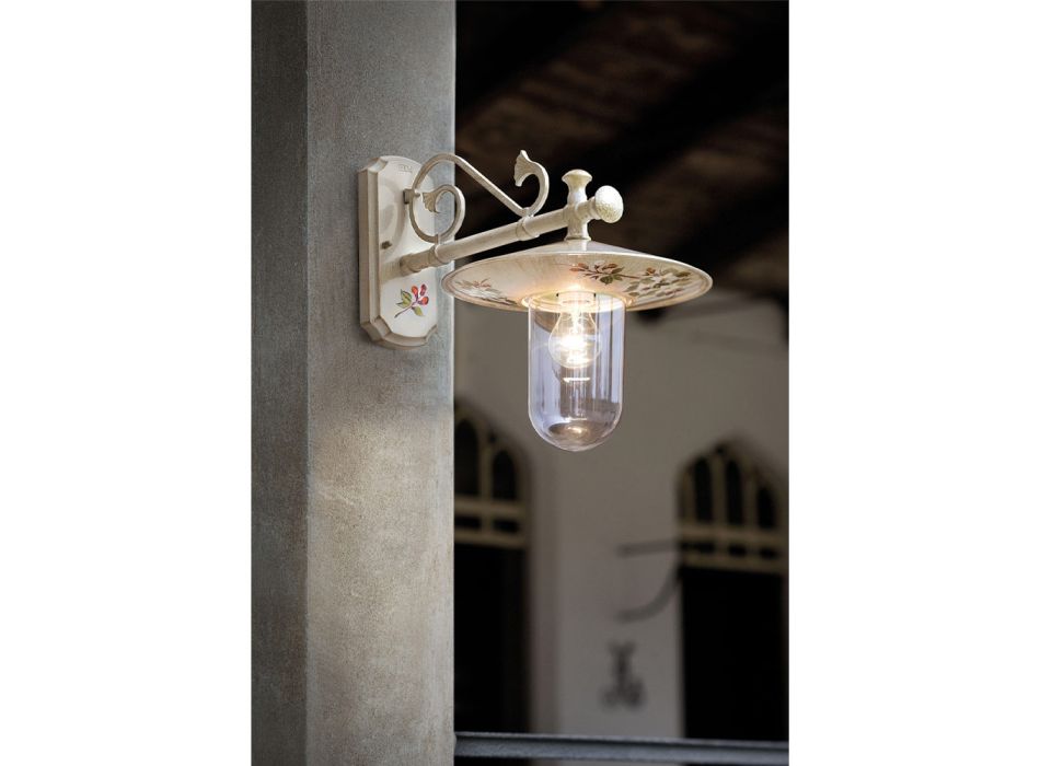Klassisk håndmalet dekoreret udendørs væglampe i aluminium - Genua Viadurini