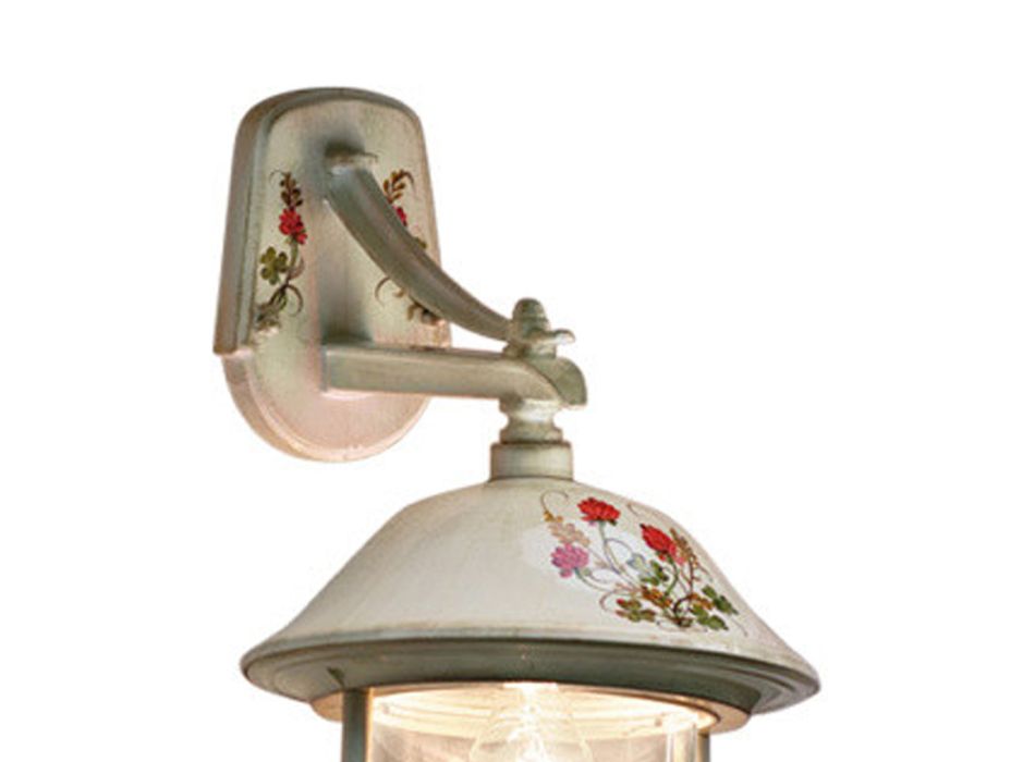 Udendørs væglampe i håndmalet aluminium og blomsterdekoration - Bari Viadurini