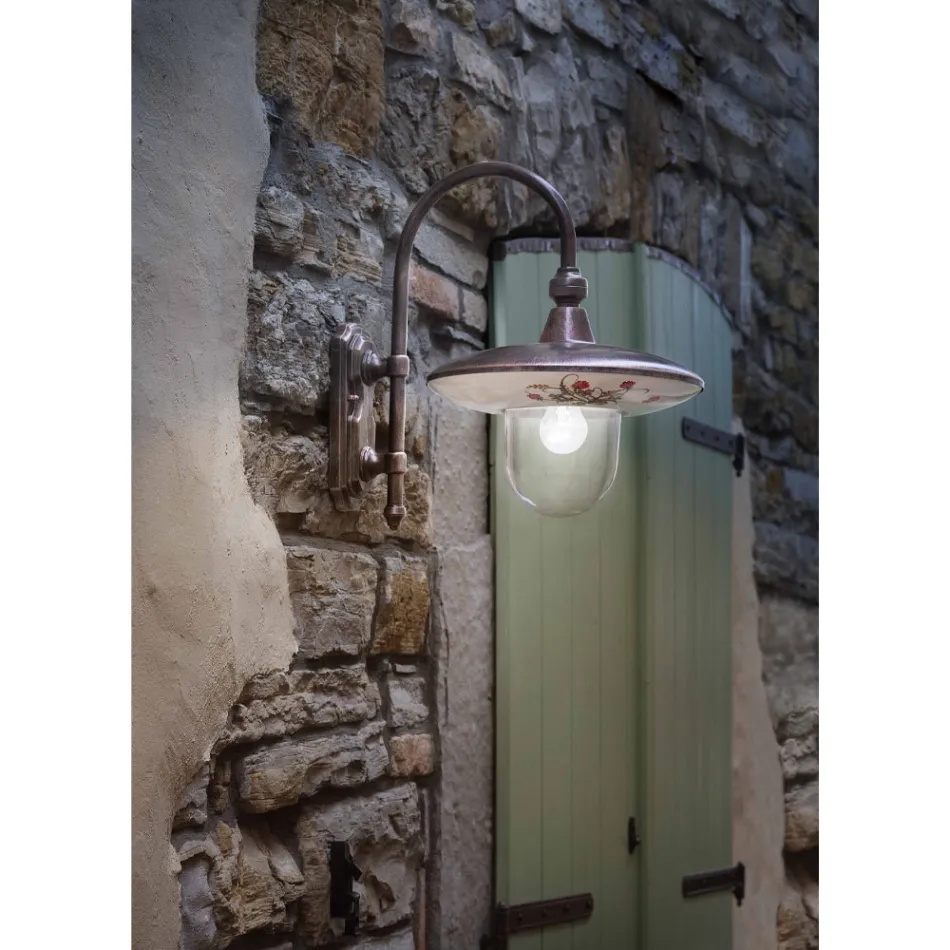 Udendørs væglampe i sort aluminium og håndmalede blomster - Latina Viadurini