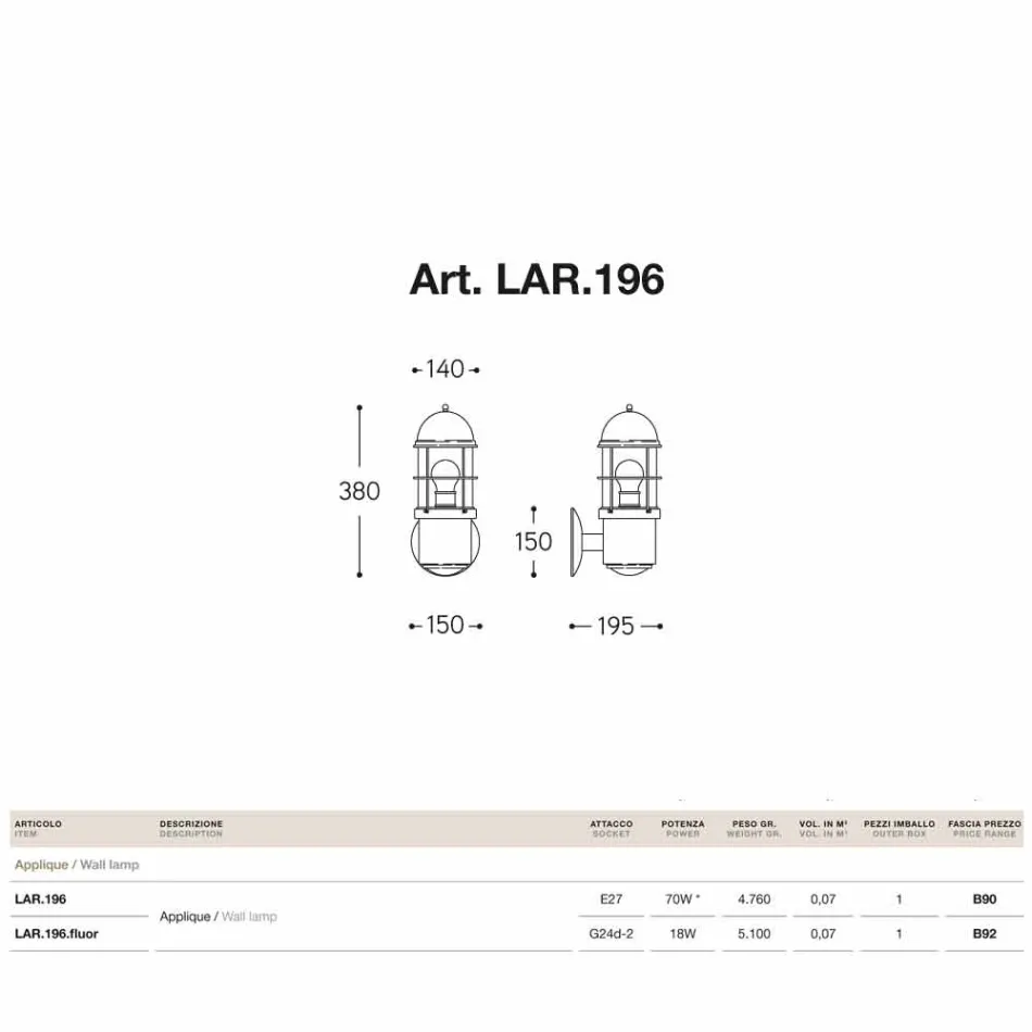 Applique Udendørs messing og kobber Attila Viadurini