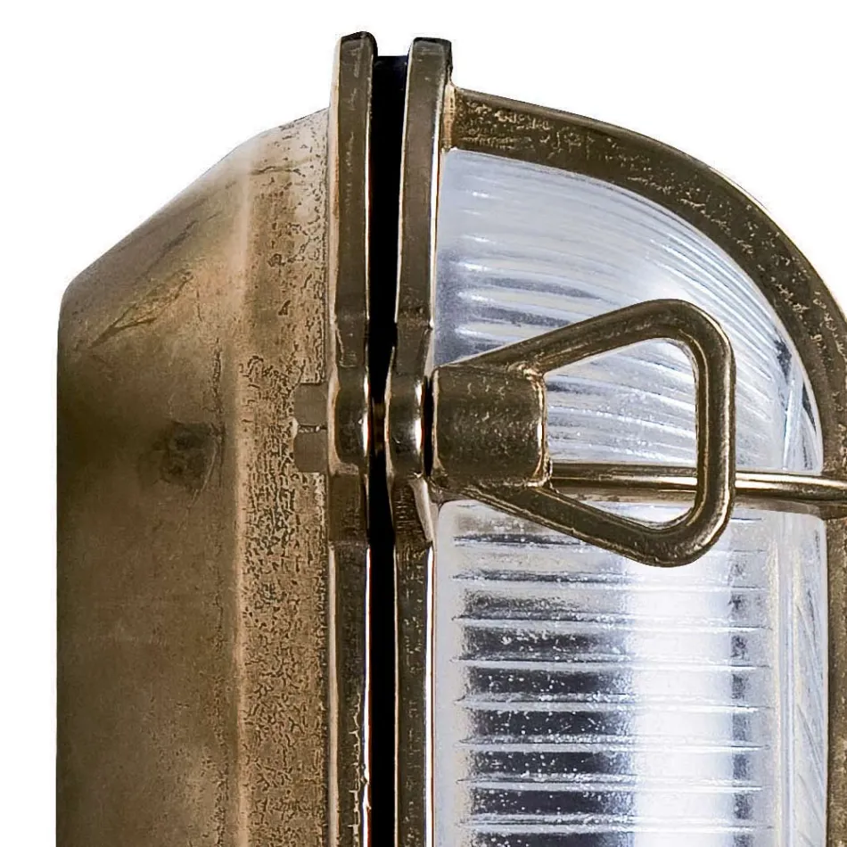 Vintage udendørs væglampe i messing med opal/klart glas - Siren Viadurini