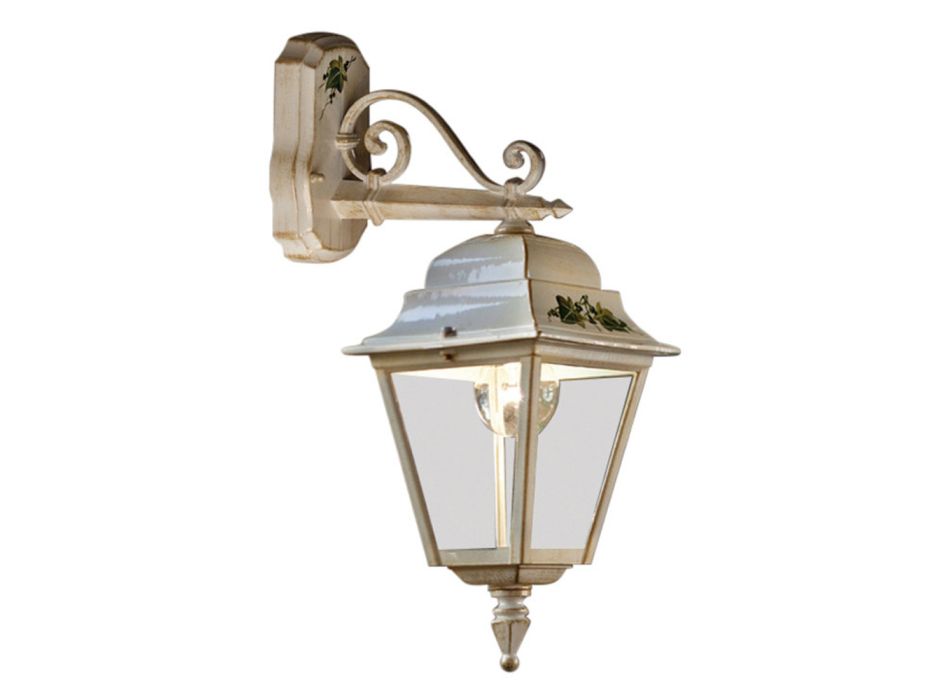 Klassisk havevæglampe i hånddekoreret hvid aluminium - Gorizia Viadurini