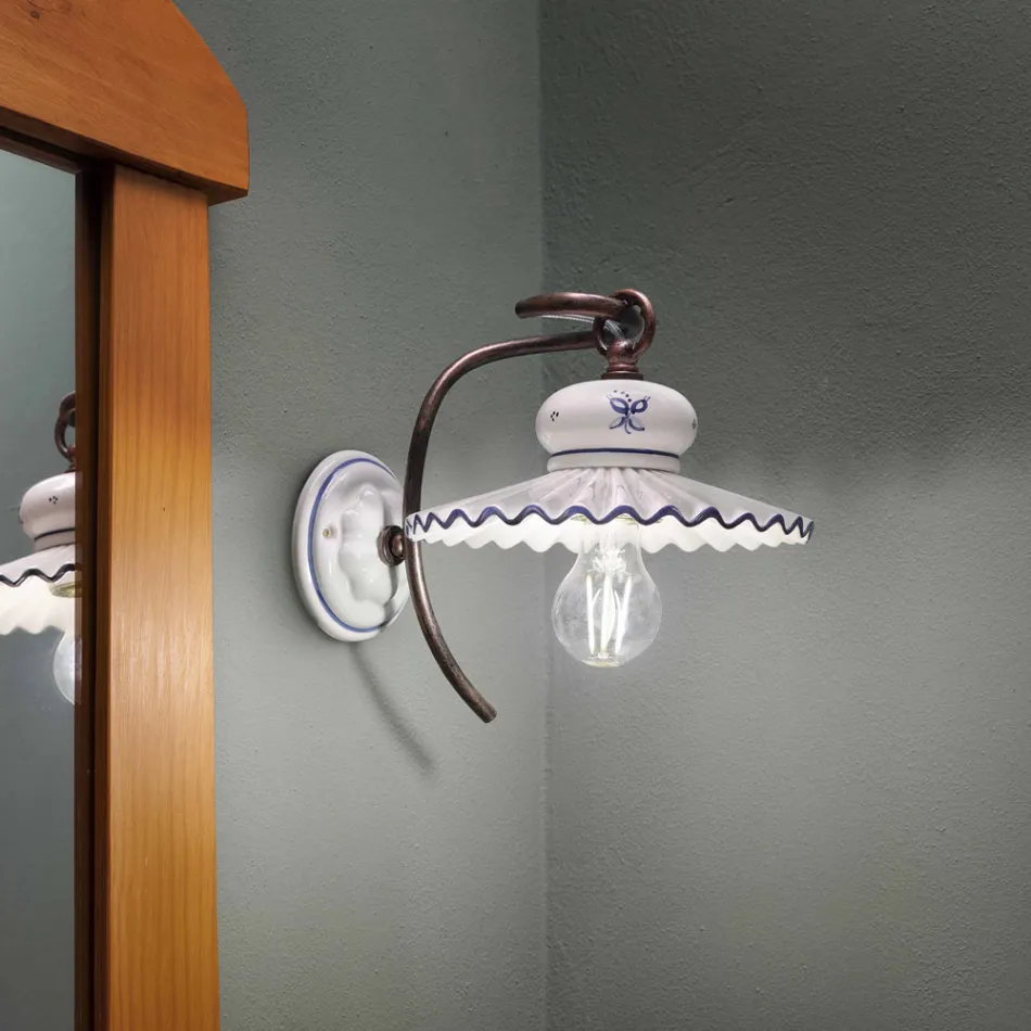 Lampe keramiske væg dekoreret rustikke Ferroluce Roma Viadurini