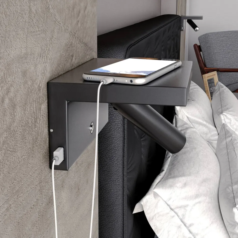 Justerbar dekorativ LED-væglampe i aluminium med USB-porte - Alena Viadurini