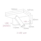 Justerbar dekorativ LED-væglampe i aluminium med USB-porte - Alena Viadurini