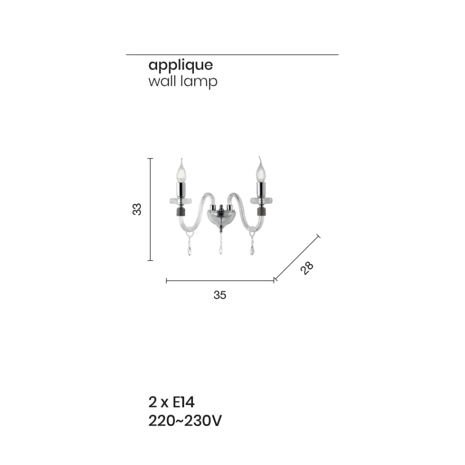 Klassisk design væglampe med 2 lys i krom Håndforarbejdet glas - Similo Viadurini