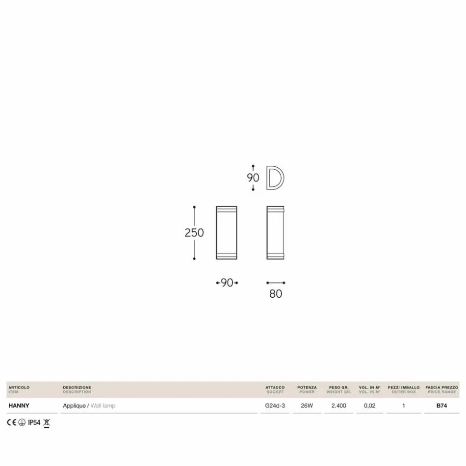 Applique Hanny Aldo Bernardi messing og hvid methacrylat Viadurini