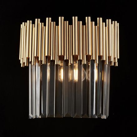 Forgyldt jernvæglampe med rhinsten fremstillet i Italien til indretning - Paris Viadurini