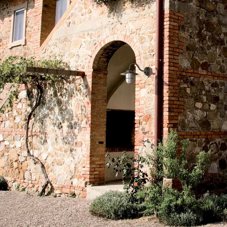 Vintage messing udendørs væglampe, opalglas IP44 - Elfico Viadurini