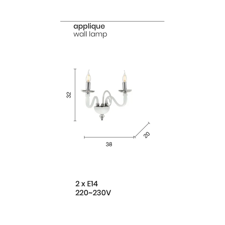Væglampe 2 lys i italiensk håndværksglas og krystal - Mariangela Viadurini