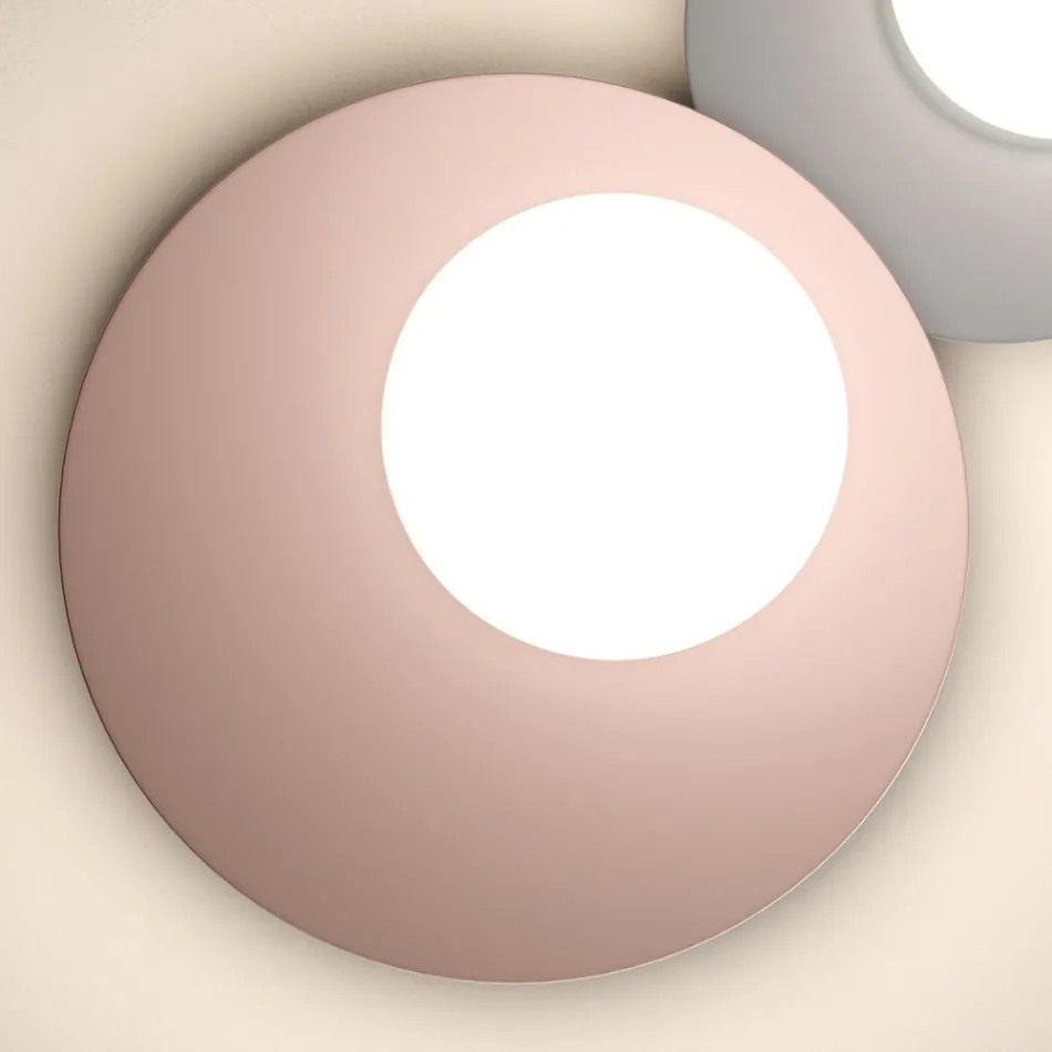 Væg- eller loftslampe i aluminium, metal og hvid glaslampe - Luma Viadurini