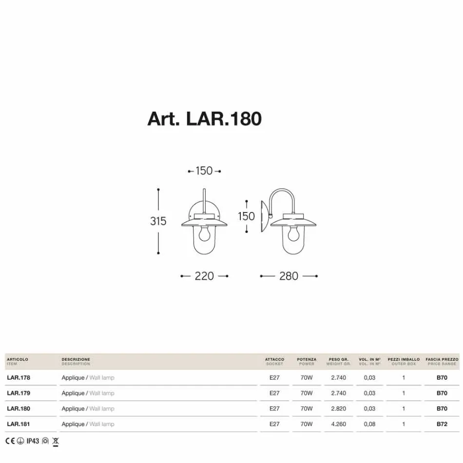 Applique klassiske La Traviata kobber, glas, messing Viadurini