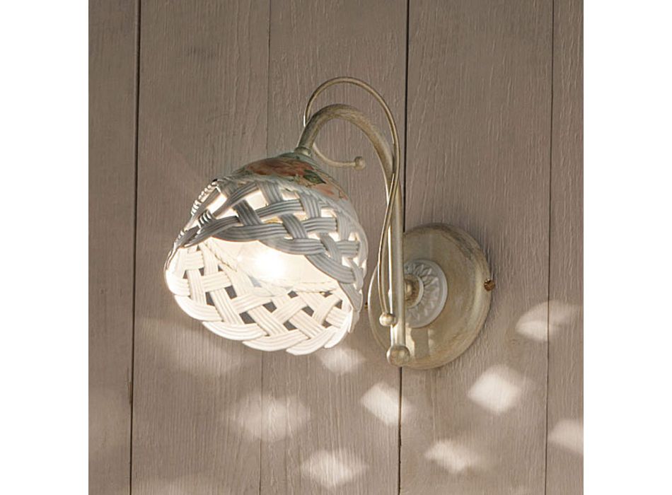 Vintage håndmalet håndværker perforeret keramisk væglampe - Verona Viadurini