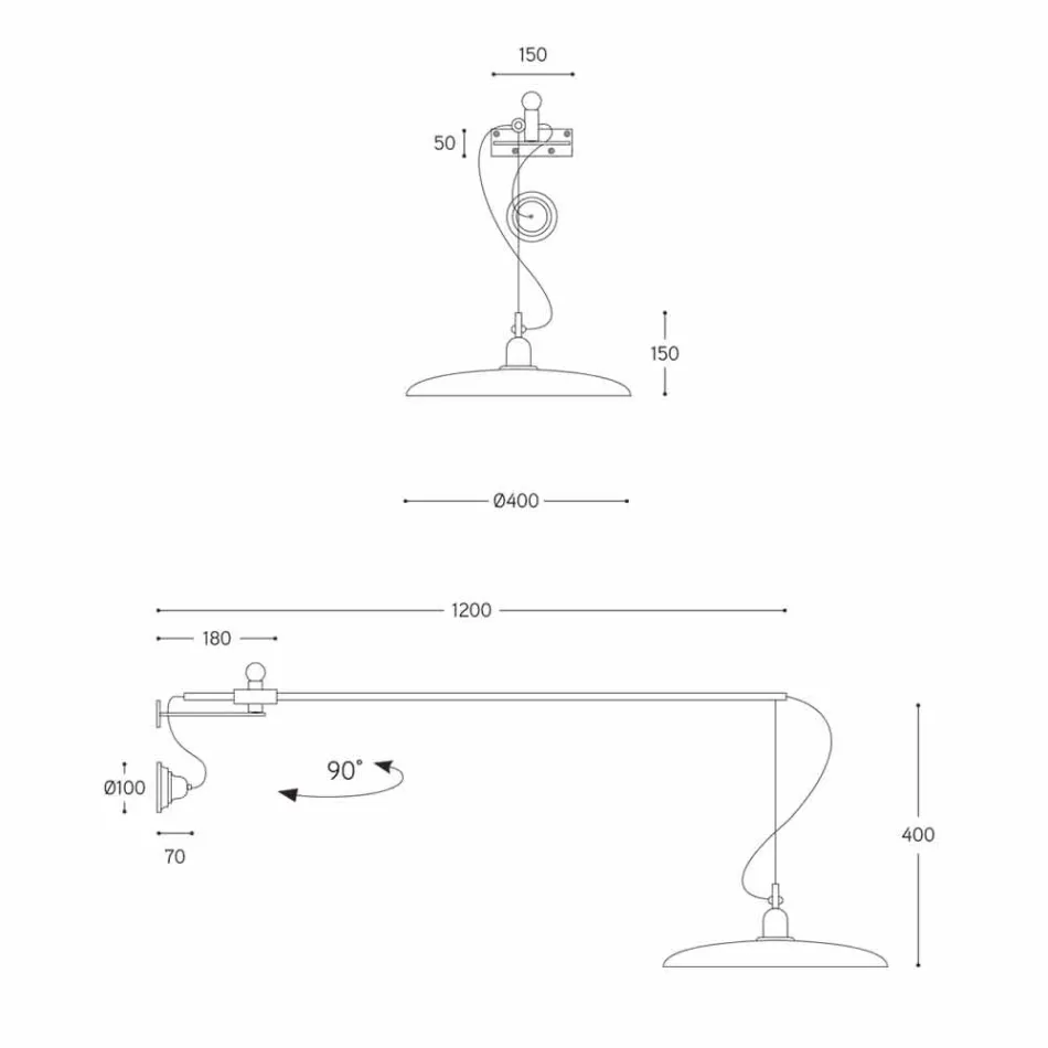 Væglampe i vintage messing med bevægelig arm - Meridiana Aldo Bernardi Viadurini