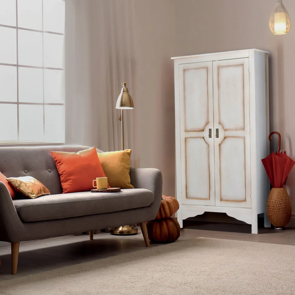 Patineret hvidt trægarderobeskab med 2 døre lavet i Italien - Agni Viadurini