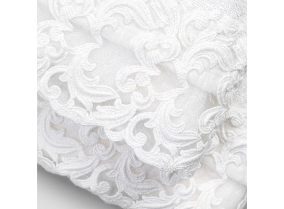 Hvide bomuldsfrottéhåndklæder med blonder 2 stykker italiensk luksus - bryllupper Viadurini