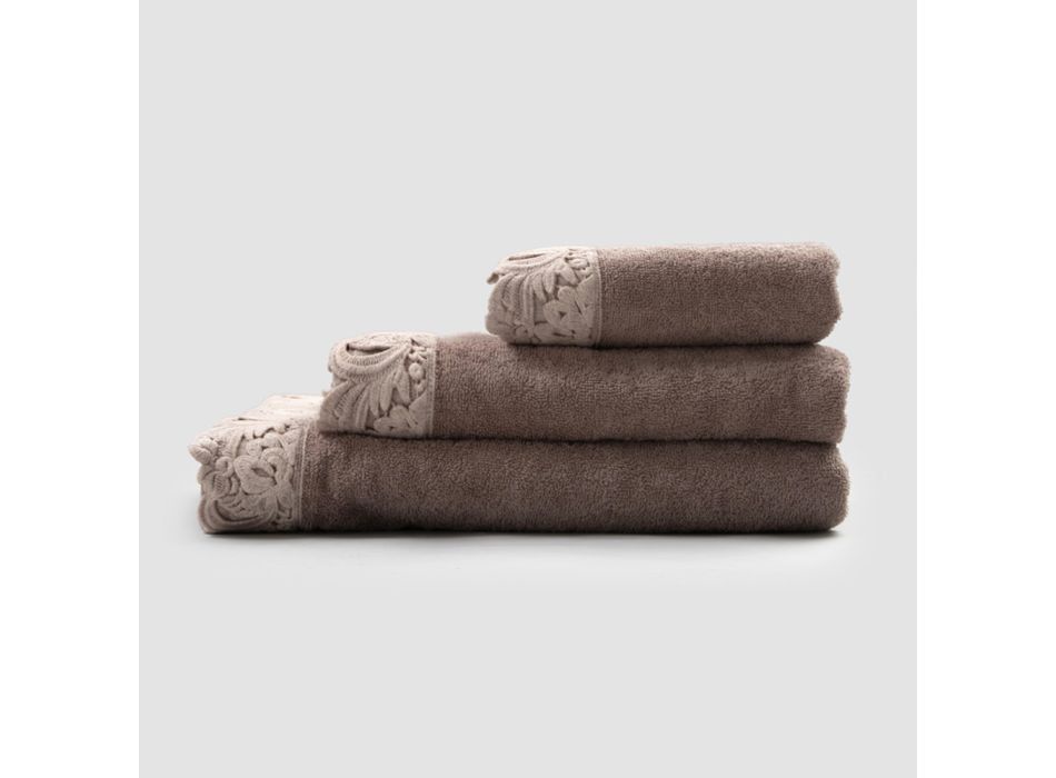 Armonia ansigtshåndklæder i bomuld og blonder, gæstehåndklæder og badehåndklæder - Frollo Viadurini