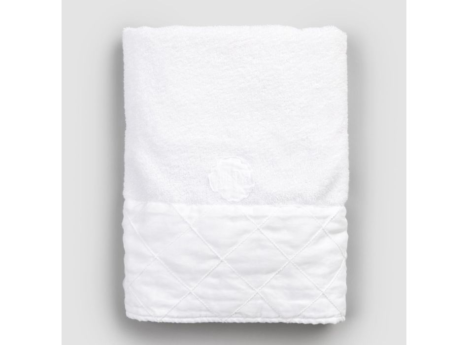 Ansigtshåndklæde i hvid bomuldsfrotté med geometrisk dekor - Gimmy Viadurini