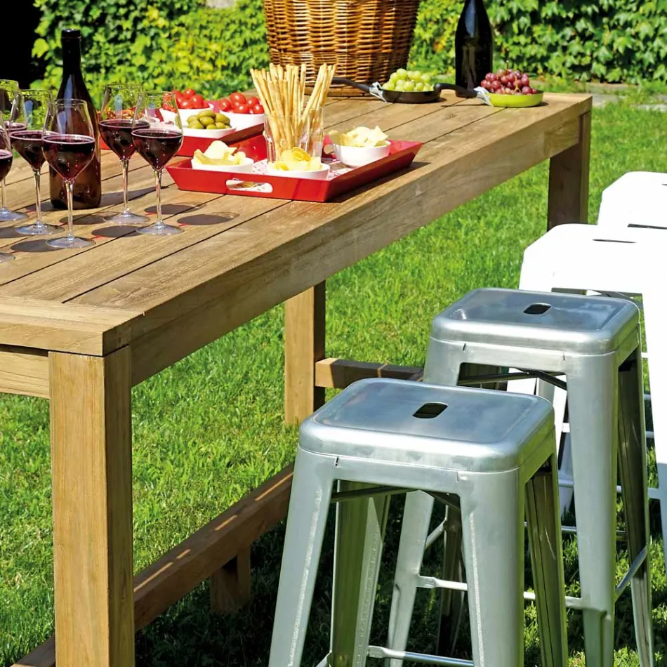 Udendørs Bardisk 250x70 cm Fremstillet af Genbrugsteaktræ - Udsigt Viadurini