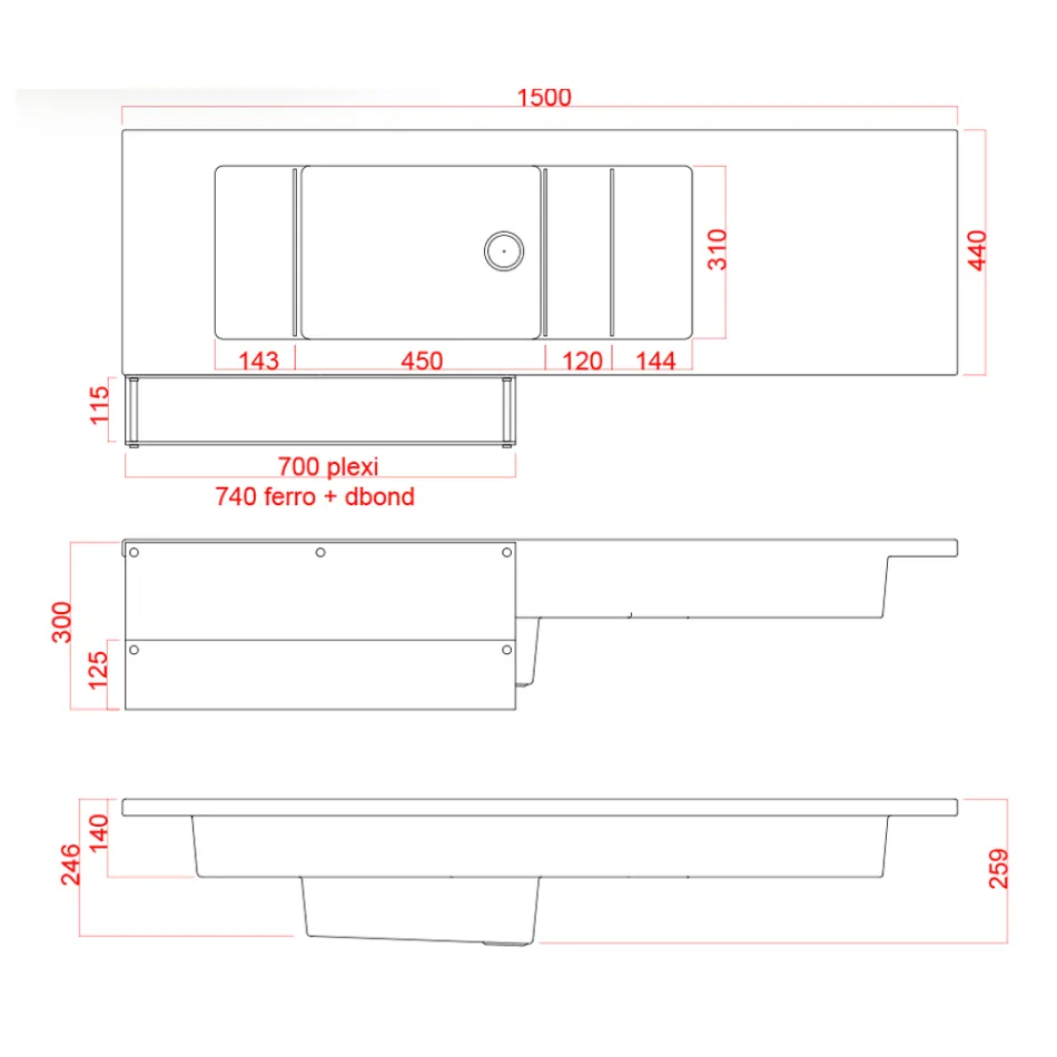 Lysende bardisk med tilbehør til organisering og flaskeholder - Rapport Viadurini