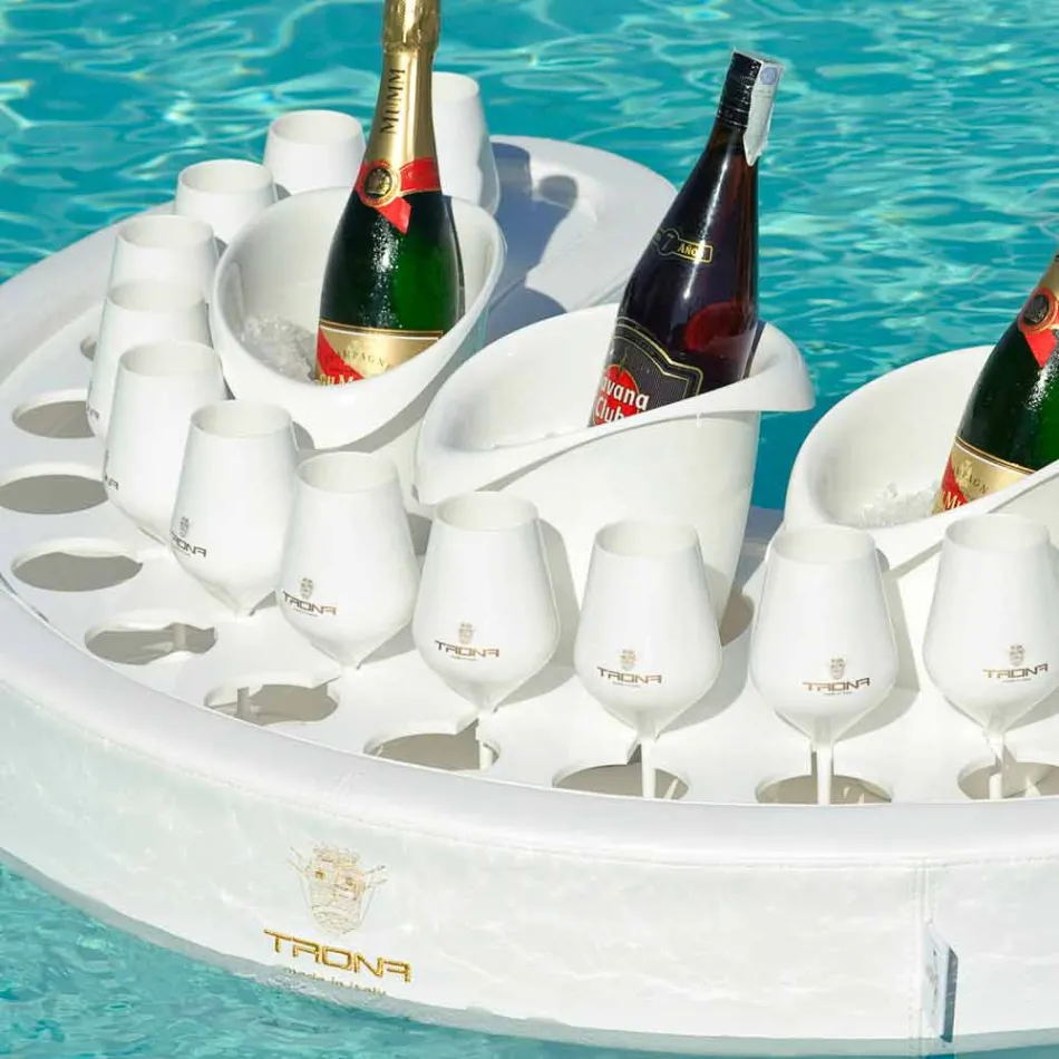 Bar ved pool Trona imiteret læder hvid nautiske og plexiglas Viadurini