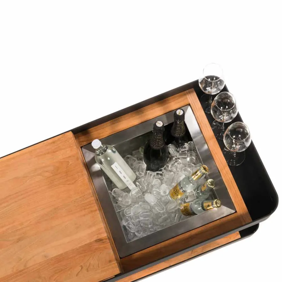 Moderne mobil bar på hjuldesign med træ- og stålbord - Giancalliope Viadurini