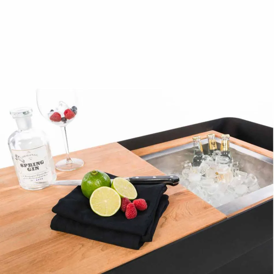 Moderne mobil bar på hjuldesign med træ- og stålbord - Giancalliope Viadurini