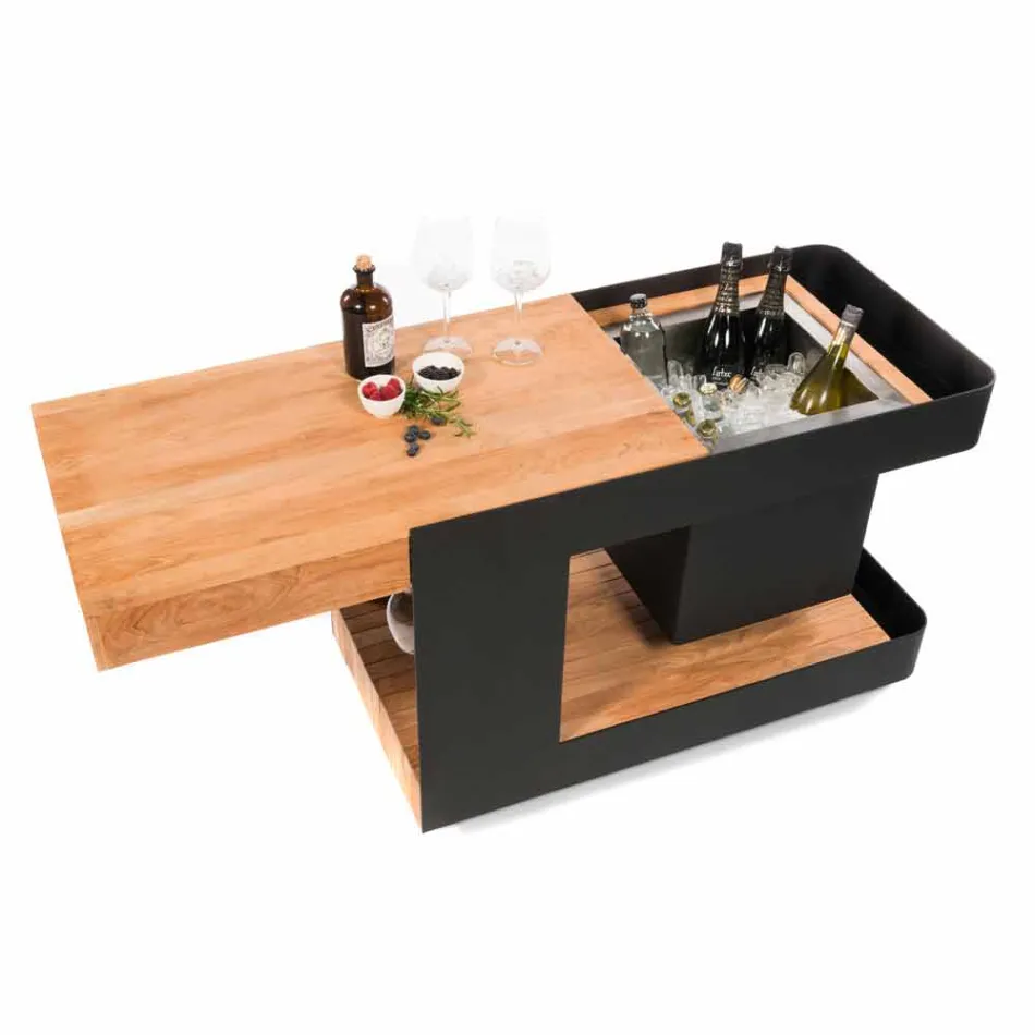 Moderne mobil bar på hjuldesign med træ- og stålbord - Giancalliope Viadurini