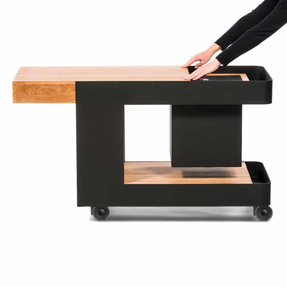 Moderne mobil bar på hjuldesign med træ- og stålbord - Giancalliope Viadurini