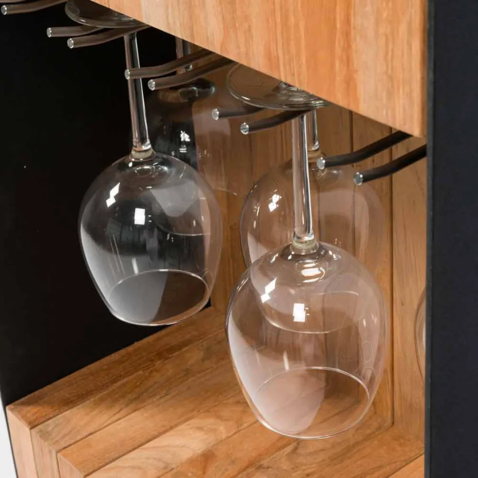 Moderne mobil bar på hjuldesign med træ- og stålbord - Giancalliope Viadurini