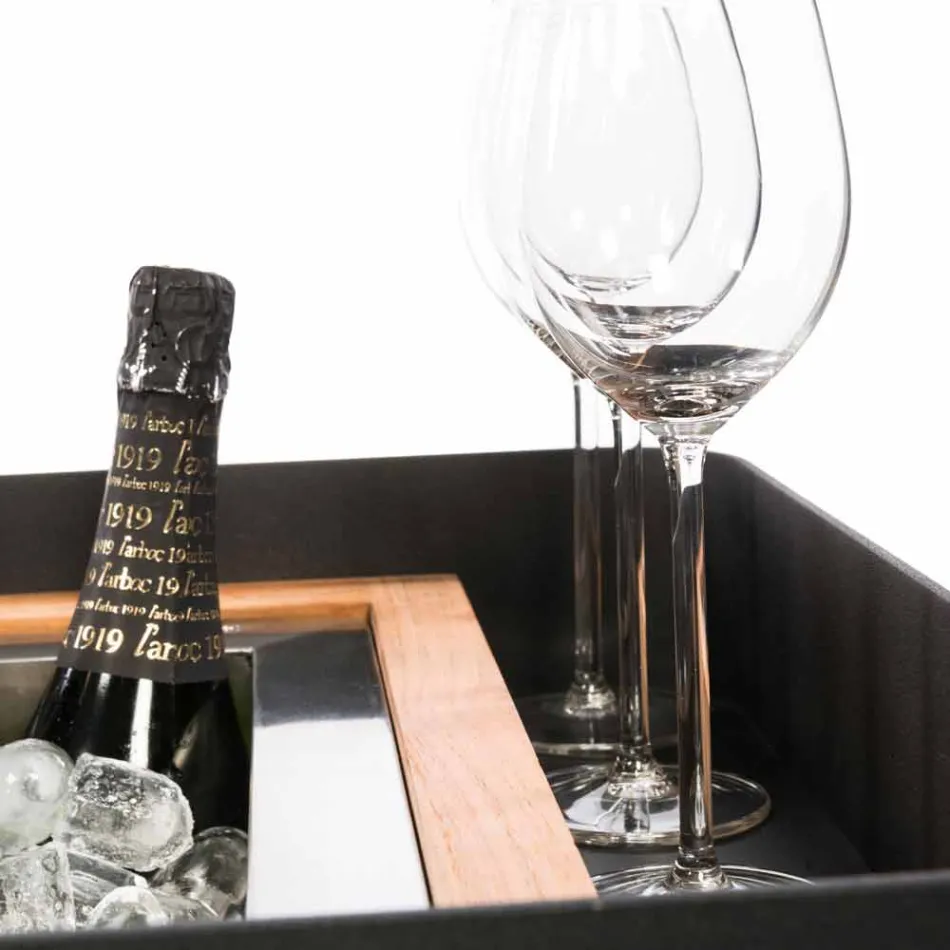 Moderne mobil bar på hjuldesign med træ- og stålbord - Giancalliope Viadurini