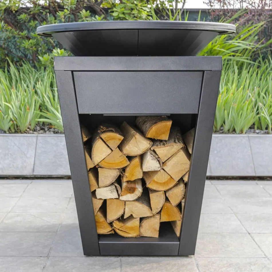 Træforbrændende grill med kogeplade og træholderrum - Ferran Viadurini