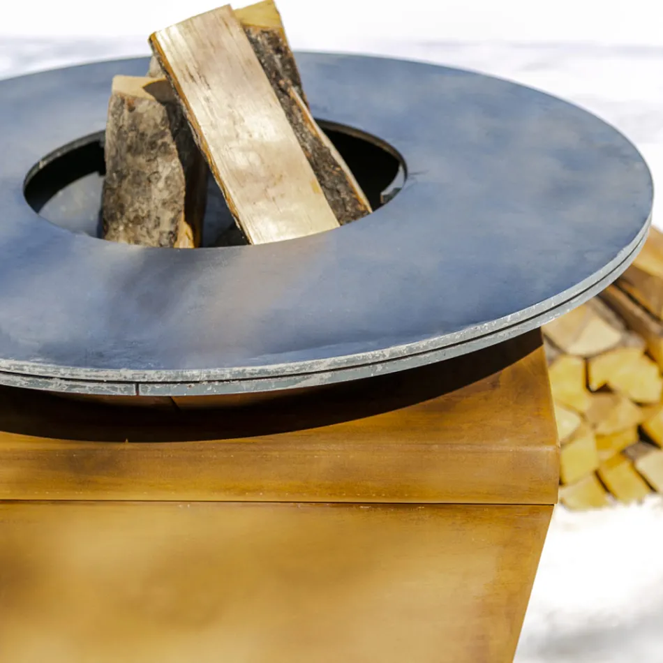 Træforbrændende grill med kogeplade og træholderrum - Ferran Viadurini