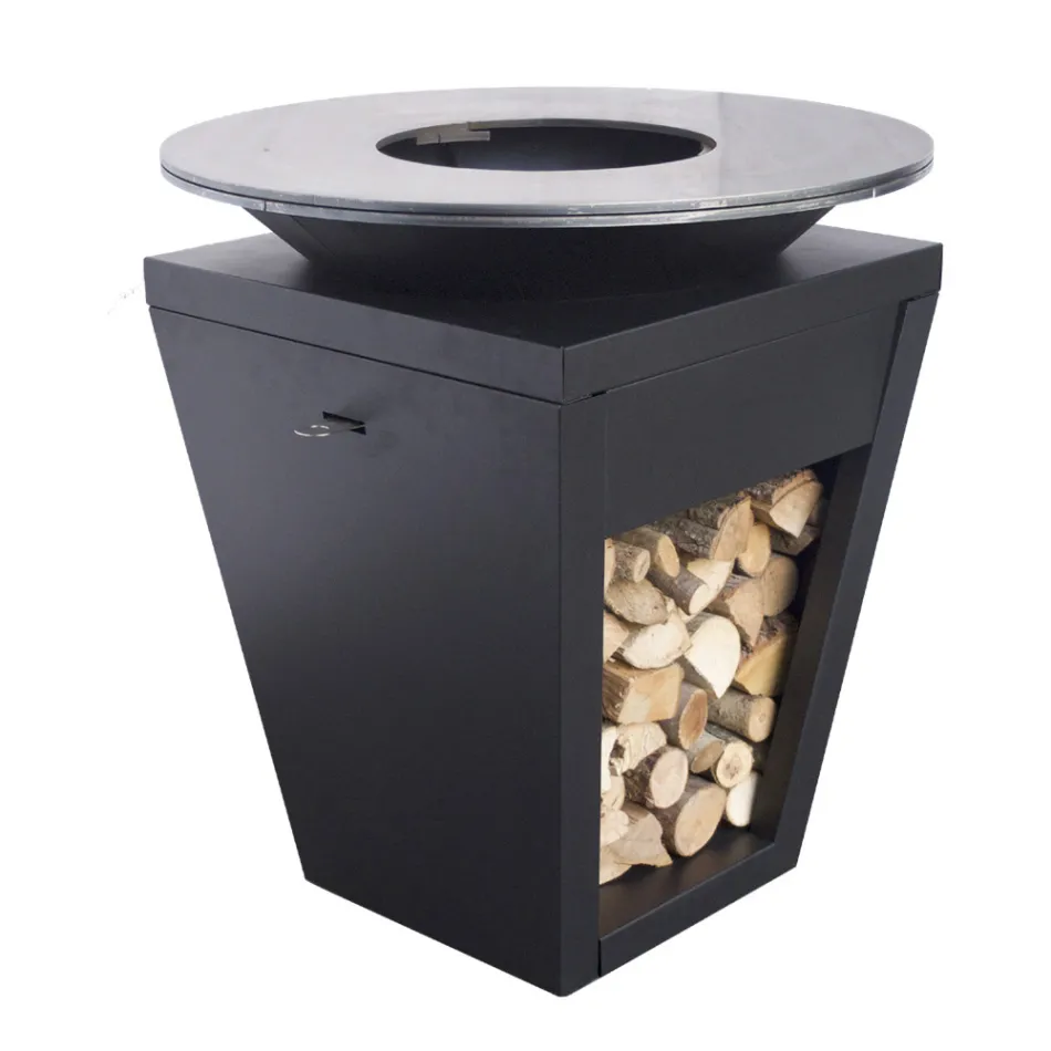 Træforbrændende grill med kogeplade og træholderrum - Ferran Viadurini