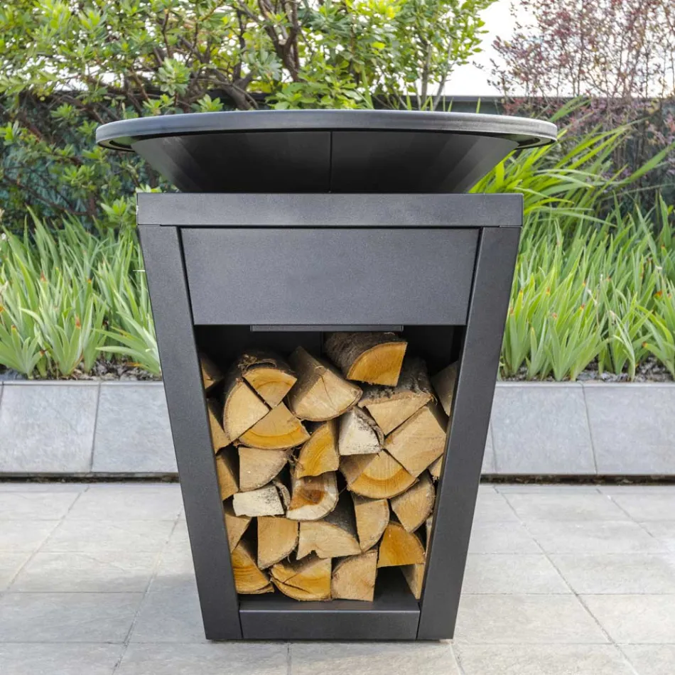 Træforbrændende grill med kogeplade og træholderrum - Ferran Viadurini