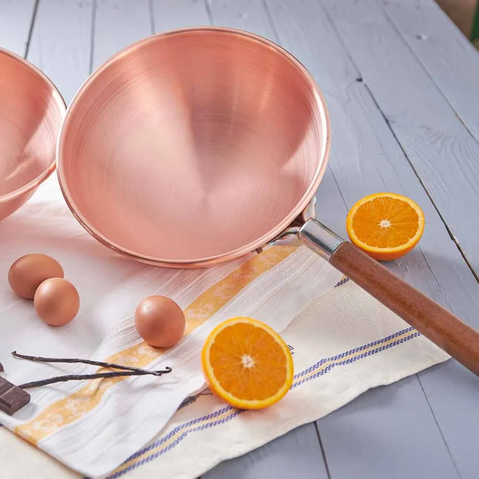 Håndtinnet kobber Bastardella med træhåndtag 30 cm - Giampiero Viadurini