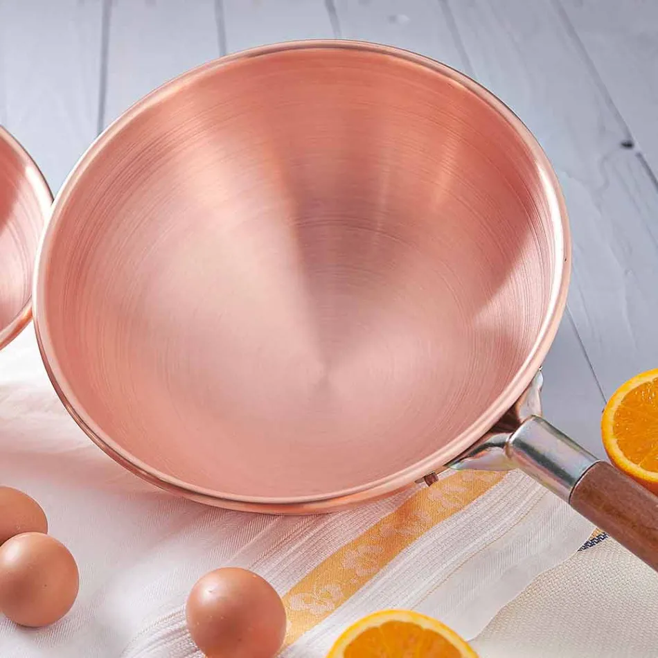 Håndtinnet kobber Bastardella med træhåndtag 30 cm - Giampiero Viadurini