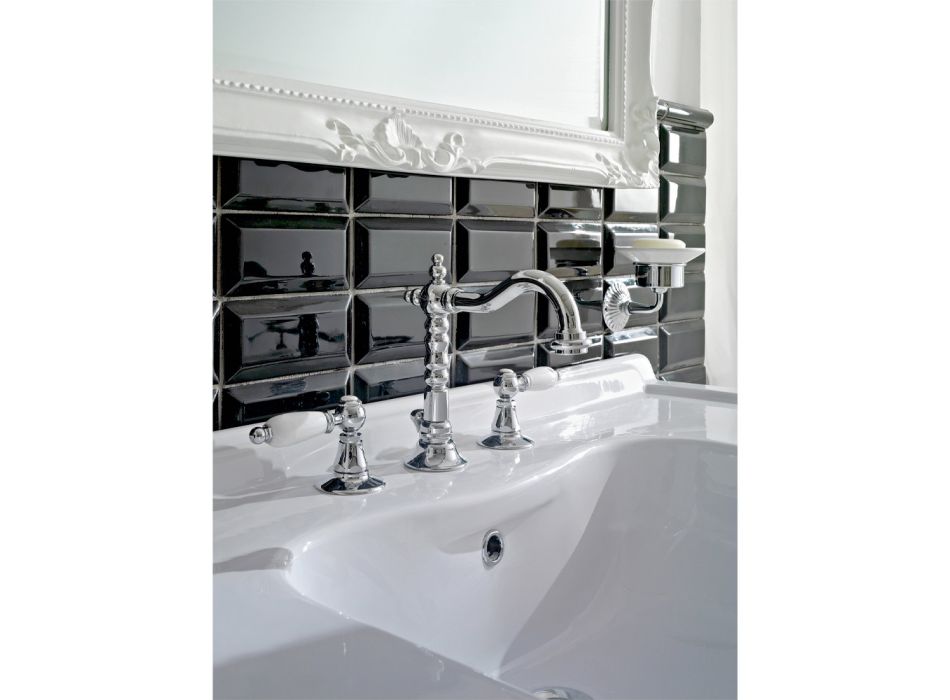 3-hullers håndvaskarmatur med messingafløb Klassisk håndlavet stil - Noriana Viadurini