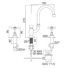 3-huls håndvaskarmatur med høj tud i klassisk håndlavet messing - Fioretta Viadurini