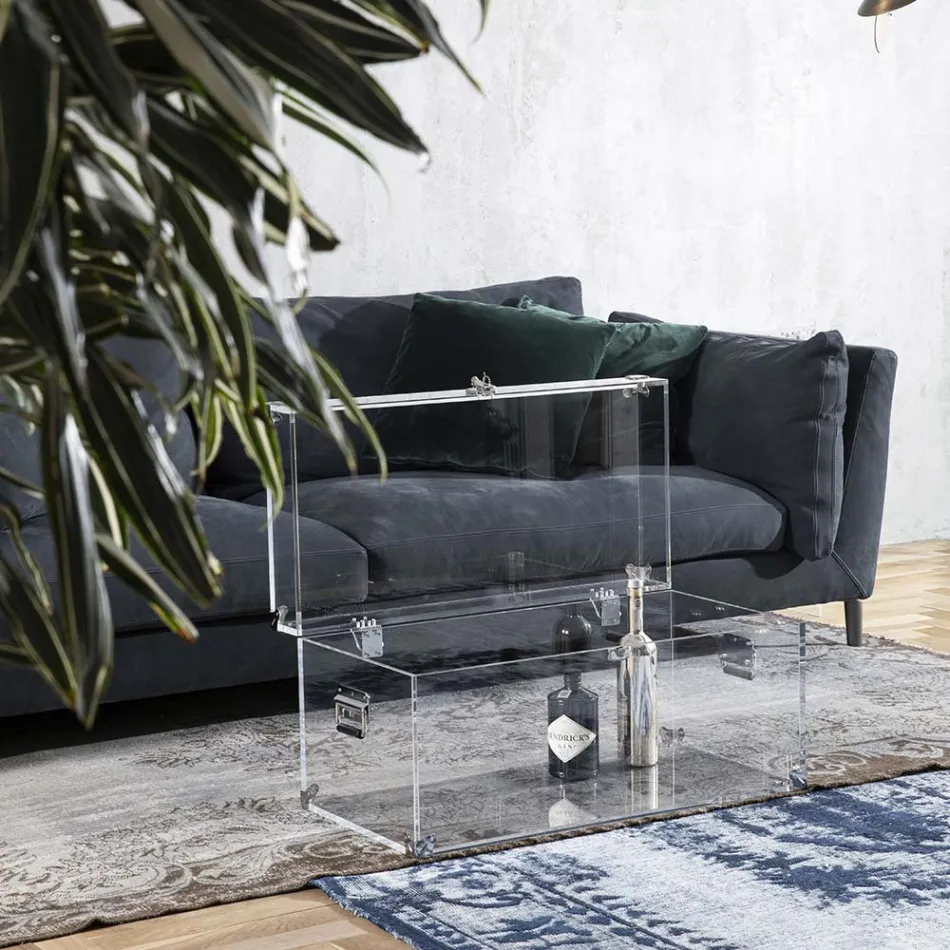 Designstamme i gennemsigtig akrylkrystal og moderne stål - Dante Viadurini