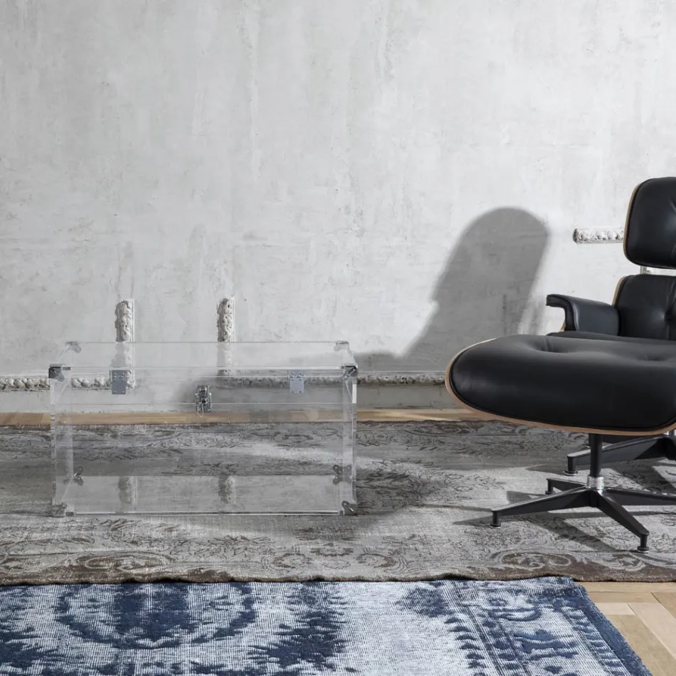 Designstamme i gennemsigtig akrylkrystal og moderne stål - Dante Viadurini