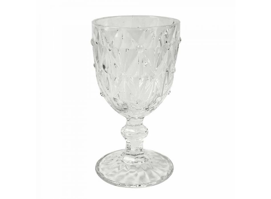 Pokal i gennemsigtigt glas med reliefdekoration 12 stykker - vrede Viadurini