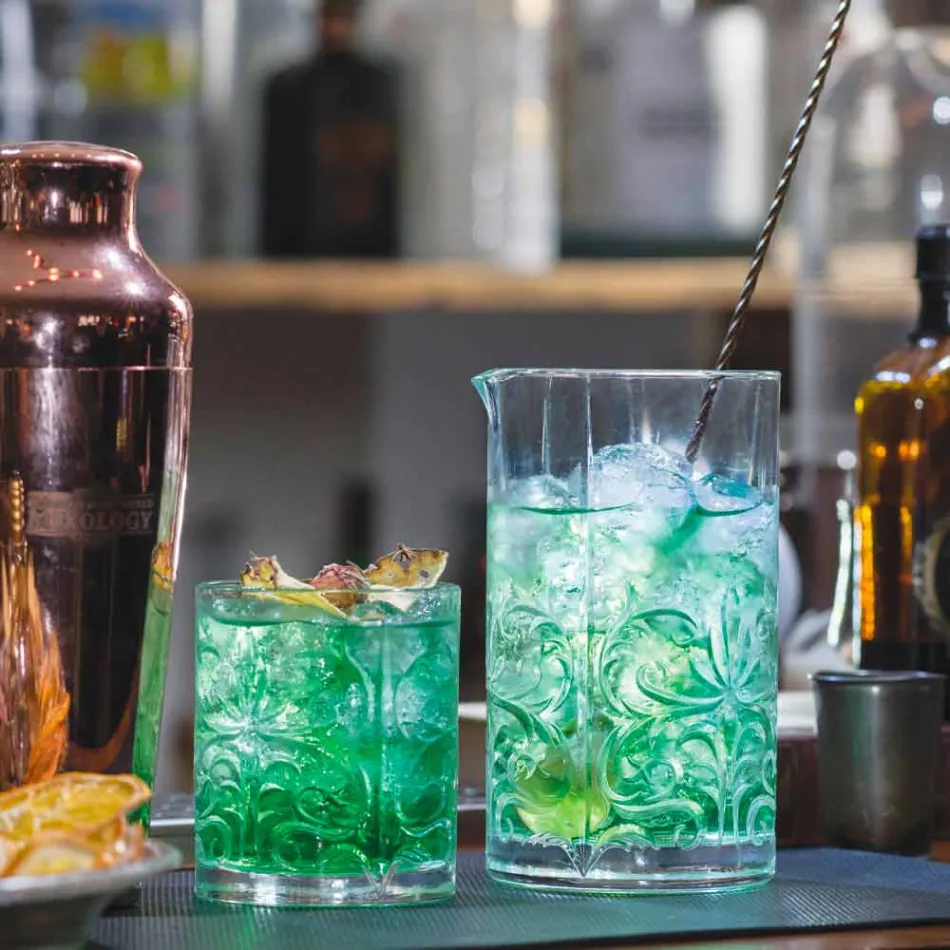 Blandingsglas med excentrisk dekoration Luksusdesign 4 stykker - Destino Viadurini