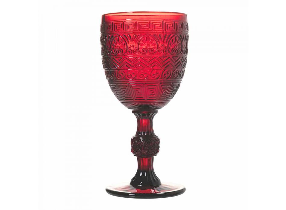 Vand- eller vinglasglas i farvet glas og prægede dekorationer - folkemusik Viadurini