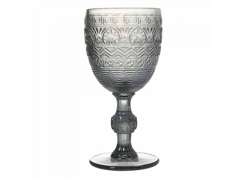 Vand- eller vinglasglas i farvet glas og prægede dekorationer - folkemusik Viadurini